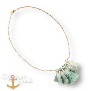 Miss Ivy Pearl Five Tassel Necklace Teal Blue Turquoise 14" Gold Chain RV $38
